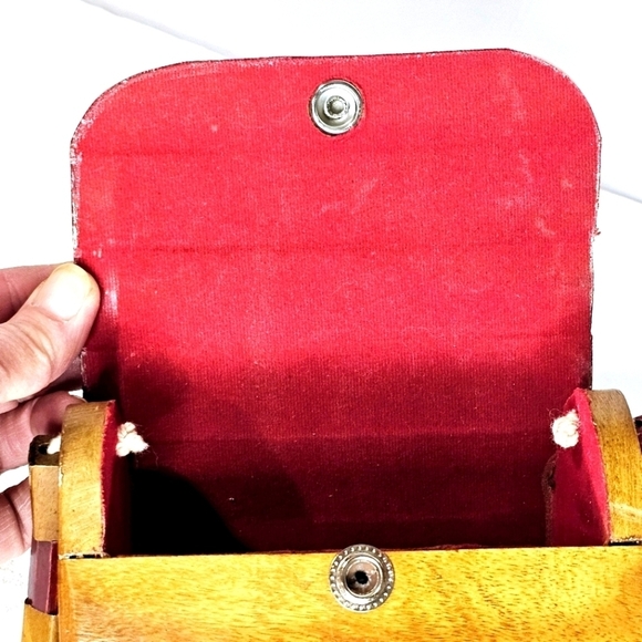 1970's Wood Slat Mini Barrel Shoulder Bag Handmade - Picture 7 of 9